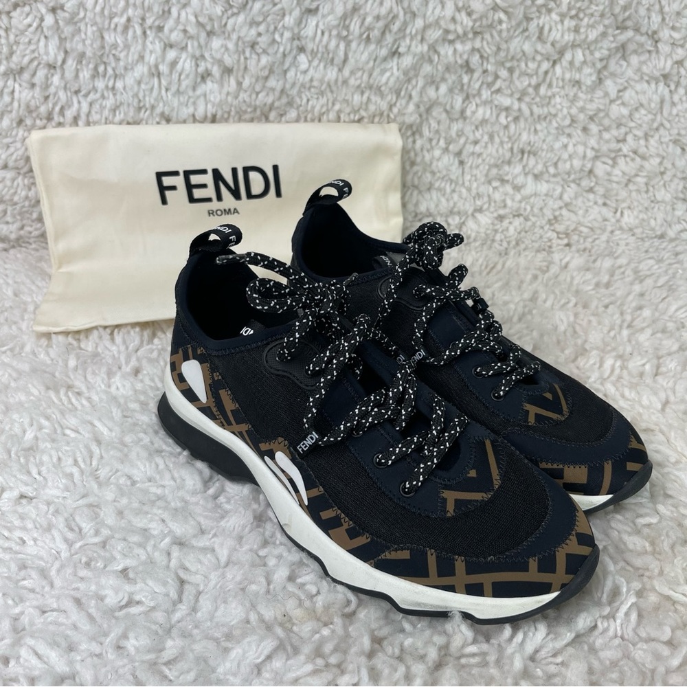 Fendi Freedom Black & Brown Womens Size 38.5 Sneakers